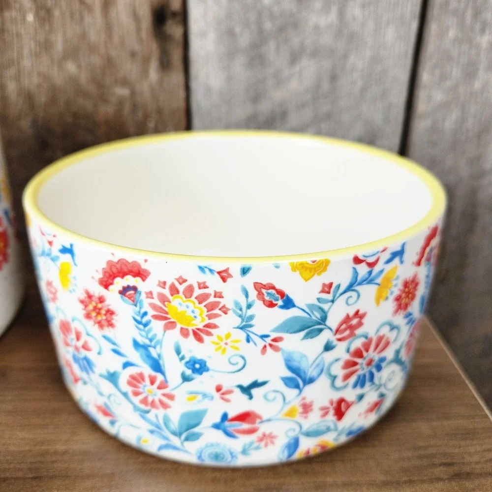 Pioneer Woman Stoneware Nesting Bowls Set of 3 Floral Bird Multi Color Farmhouse